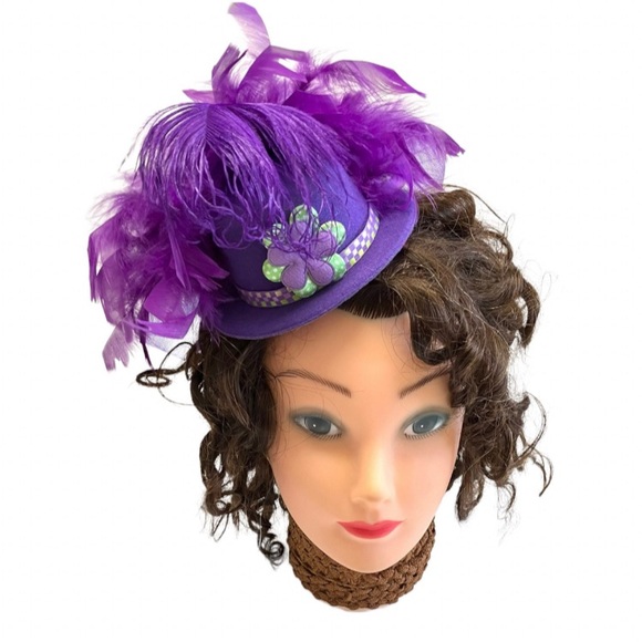 Purple Fascinator Hat Halloween Cosplay Mini Top Hat Hair Accessory - Picture 1 of 6